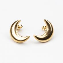 Stainless Steel Stud Earrings Moon (20 x 15 mm) Gold (2 pcs)