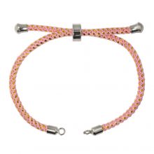 DIY Bracelet - Braided Nylon Cord Adjustable (22 cm) Pink - Antique Silver (1 pcs)