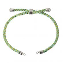 DIY Bracelet - Braided Nylon Cord Adjustable (22 cm) Aquamarine - Antique Silver (1 pcs)