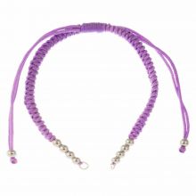 DIY Bracelet- Braided Nylon Cord with Metal Beads Adjustable (26 cm) Purple - Antique Silver (1pcs)