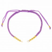 DIY Bracelet- Braided Nylon Cord with Metal Beads Adjustable (26 cm) Purple - Gold (1pcs)