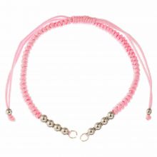 DIY Bracelet- Braided Nylon Cord with Metal Beads Adjustable (26 cm) Pink - Antique Silver (1pcs)