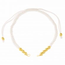 DIY Bracelet- Braided Nylon Cord with Metal Beads Adjustable (26 cm) White - Gold (1pcs)