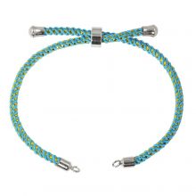 DIY Bracelet - Braided Nylon Cord Adjustable (22 cm) Sky Blue -  Antique Silver (1 pcs)