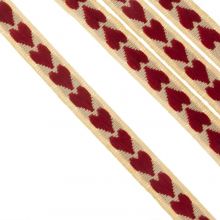 Ribbon with Hearts (10 mm) Beige-Red (1 Meter)