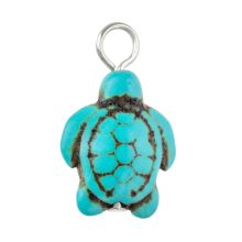 Turquoise Turtle Charm (23 x 13 x 7 mm) Blue Turquoise - Antique Silver (5 pcs)