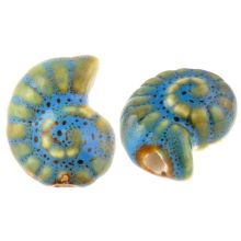 Ceramic Beads Shell Snail (17 x 21 x 10 mm) Mosaic Blue (3 pcs)