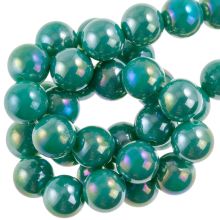 Electroplated Glass Beads (10 mm) Teal Green AB (39 pcs)