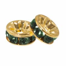 Rhinestone Spacer Beads (6 x 3 mm) Dark Green - Gold (10 pcs)