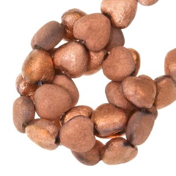 Czech Glass Beads Heart (6.5 x 6 x 4 mm) Crystal Etched Capri Gold Full (25 pcs)