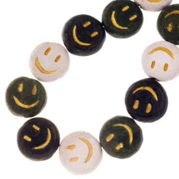 Ceramic Beads Smiley (17 x 6 mm) Black White Mix (11 pcs)