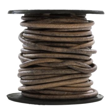 Leather Cord Round (1 mm) Natural Dye Dark Ash Brown (10 meters)