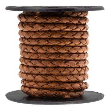 Leather Cord Round Braided (3 mm) Natural Dye Light Brown (2.5 meters)