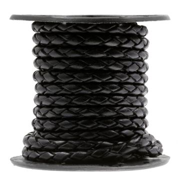 Leather Cord Round Braided (3 mm) Natural Dye Black (2.5 meters)
