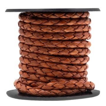 Leather Cord Round Braided (3 mm) Natural Dye Orange (2.5 meters)