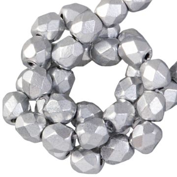 Czech Fire Polished Faceted Beads (4 mm) Aluminium Silver (50 pcs)