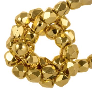 Czech Fire Polished Faceted Beads (2 mm) Crystal 24K Gold Plated (50 pcs)