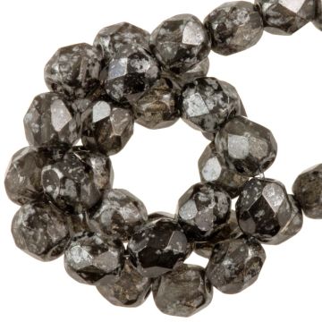 Czech Fire Polished Faceted Beads (4 mm) Crystal Antique Chrome (50 pcs)