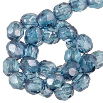 Czech Fire Polished Faceted Beads (4 mm) Crystal Baby Blue Luster (50 pcs)