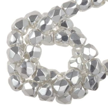 Czech Fire Polished Faceted Beads (2 mm) Crystal Silver Plated (50 pcs)