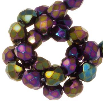 Czech Fire Polished Faceted Beads (3 mm) Jet Purple Iris (50 pcs)