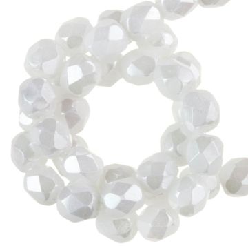 Czech Fire Polished Faceted Beads (6 mm) Chalk White Shimmer (24 pcs)