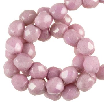 Czech Fire Polished Faceted Beads (4 mm) Chalk White Lila Luster (45 pcs)