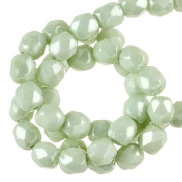 Czech Fire Polished Faceted Beads (4 mm) Chalk White Mint Luster (45 pcs)