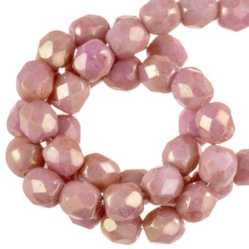 Czech Fire Polished Faceted Beads (6 mm) Chalk White Red Luster (24 pcs)