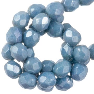 Czech Fire Polished Faceted Beads (4 mm) Chalk White Baby Blue Luster (50 pcs)