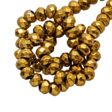 Electroplated Hematite Faceted Beads  (3 x 2 mm) Gold (200 pcs)