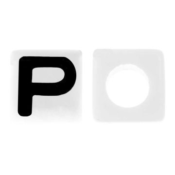 Acrylic Letter Beads P (7 x 7 mm) White-Black (50 pcs)