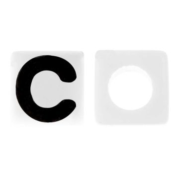 Acrylic Letter Beads C (7 x 7 mm) White-Black (50 pcs)