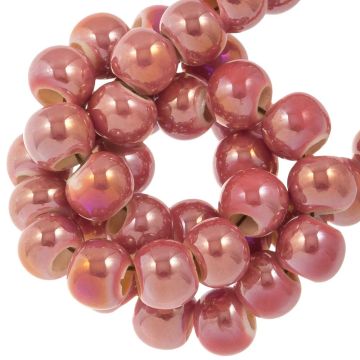 Ceramic Beads Mother of Pearl Look (7 x 5 mm) Coral Pink (25 pcs)