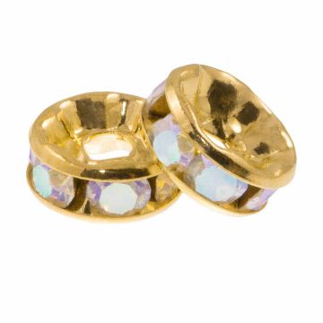 Rhinestone Spacer Beads  (4 x 2 mm) Crystal AB - Gold (10 pcs)