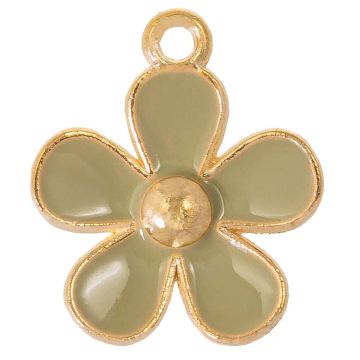 Enamel Charm Flower (21 x 18 x 3 mm) Moss Green (5 pcs)