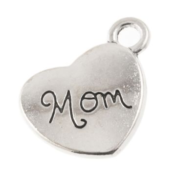 Charm Heart Mom (18 x 14 mm) Antique Silver (10 pcs)