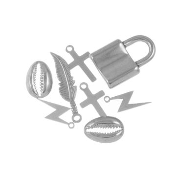 Stainless Steel Charm Mix (14 - 22 x 9 - 15 mm) Antique Silver (8 pcs)