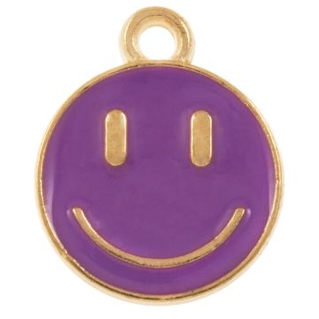 Enamel Charm Smiley Face (14.5 x 12 x 1.5 mm) Purple (5 pcs)