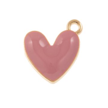 Enamel Pendant Heart (17 x 13,5 x 3 mm) Rose Brown (5 pcs)