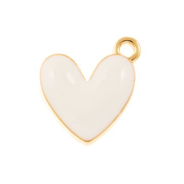 Enamel Pendant Heart (17 x 13,5 x 3 mm) White (5 pcs)