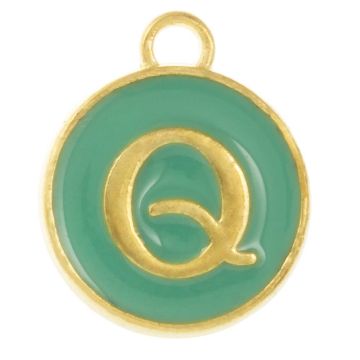 Enamel Charm Letter Q (14 x 12 x 2 mm) Turquoise (1 pcs)