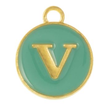 Enamel Charm Letter V (14 x 12 x 2 mm) Turquoise (1 pcs)