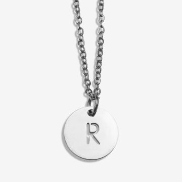 Stainless Steel Necklace Letter R (45 cm) Antique Silver (1 pcs)