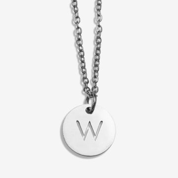 Stainless Steel Necklace Letter W (45 cm) Antique Silver (1 pcs)