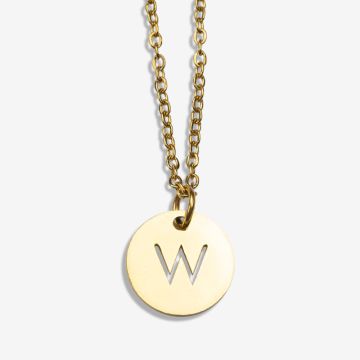 Stainless Steel Necklace Letter W (45 cm) Gold (1 pcs)