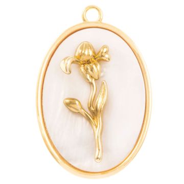 Birthflower Pendant (February / Iris) Mother of Pearl - 18K Gold Plated (27 x 18 mm) 1 pcs
