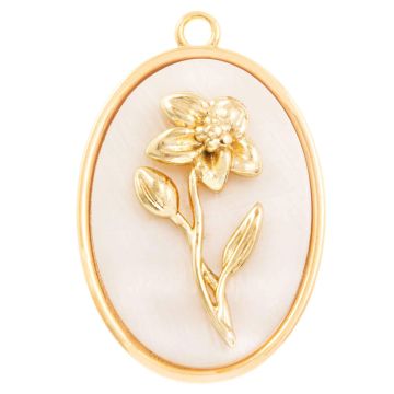 Birthflower Pendant (March / Daffodil) Mother of Pearl - 18K Gold Plated (27 x 18 mm) 1 pcs