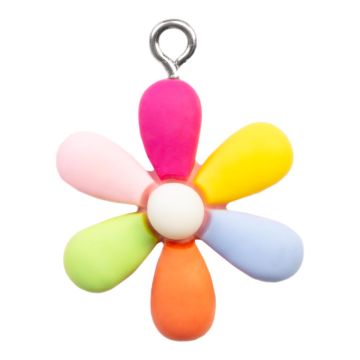 Resin Charm Flower (25 x 21.5 x 6 mm) Multi Color-Antique Silver (2  pcs)