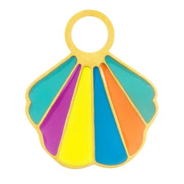 Stainless Steel Pendant Enamel Shell (16.5 x 13 x 2 mm) Multi Color - 18K Gold Ion Plated (1 pcs)